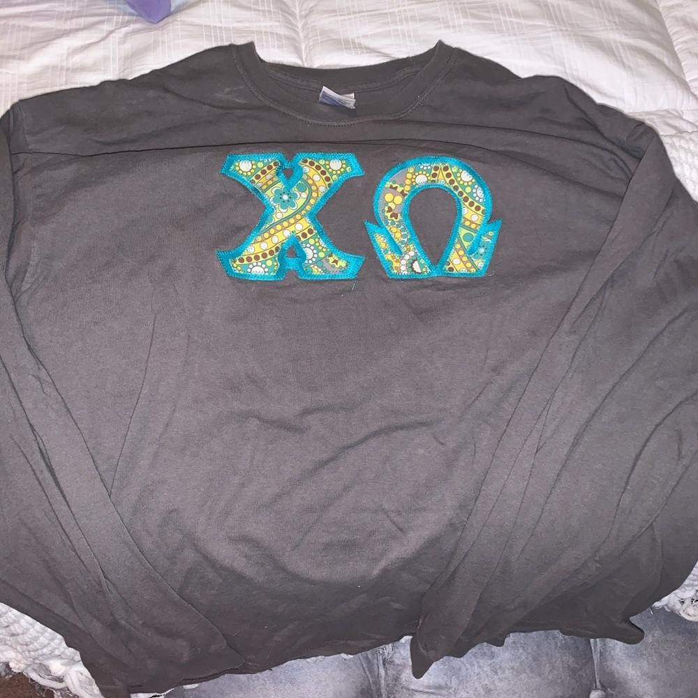 Chi Omega Long Sleeve Stitch Letter Shirt